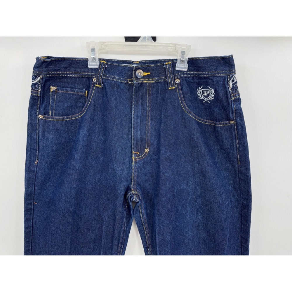 Phat‎ Classic Original Mens Dark Wash Embroidered Y2K Streetwear Jeans 38x34 - Picture 3 of 10